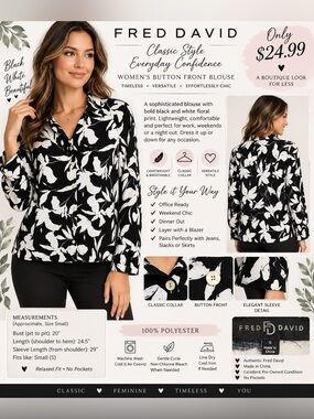 Fred David Black & White Floral Button-Down Shirt